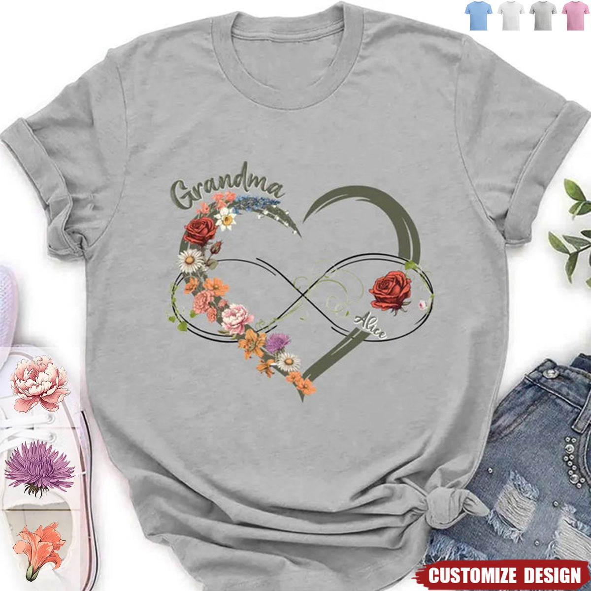 Personalized Floral Heart Grandma Mom Vintage Birth Month Flower Shirt