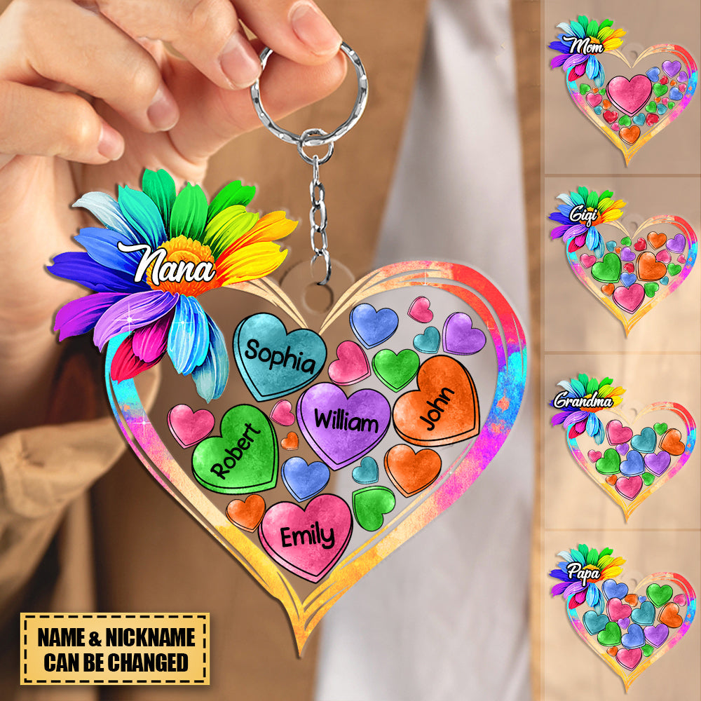 Colorful Sunflower Grandma Mom Heart Loads Of Love,  Personalized Acrylic Keychain