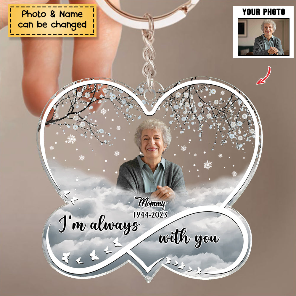 Memorial Upload Photo Heart Infinity Forever Loved Personalized Acrylic Keychain