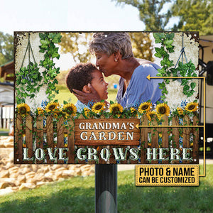 Custom Photo Garden Grandmother Grandchildren Sunflowers Custom Classic Metal Signs