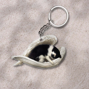Black and white cat sleeping angel Mica keychain gift for cat mom, gift for cat lover cus