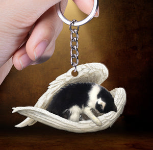Black and white cat sleeping angel Mica keychain gift for cat mom, gift for cat lover cus