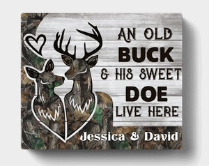 Custom Personalized Hunting Canvas - Gift For Couple, Husband and Wife - Deer Hunting Canvas - An old buck & his sweet doe live here