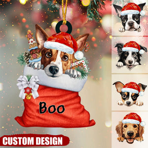 Favorite Gifts Christmas Dog in Gift Bag Personalized Acrylic Ornament