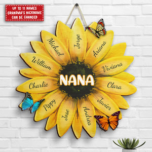 Nana, Grandma Family Sunflower - Gift For Grandma, Mom - Personalized Shaped Wood Sign
