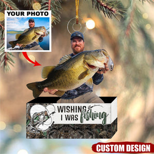 Wishing I Was Fishing Custom Photo - Personalized Photo Mica Ornament - Christmas Gift For Fishing Lovers