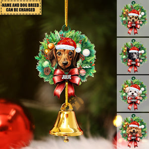 Dog with Christmas Hat - Personalized Acrylic Christmas Ornament with Ring Bell