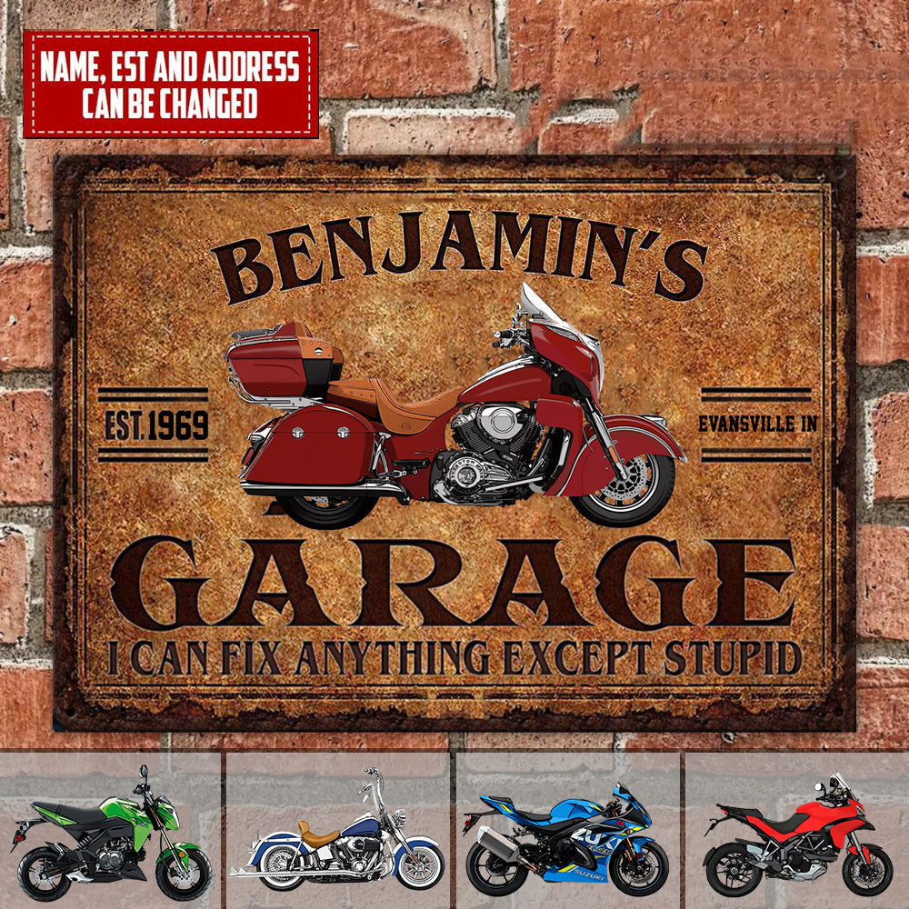 Motorcycle Sign, Workshop, Motorbike Personalized Garage Metal Sign