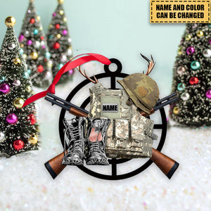 Personalized Ornament Military Veteran Uniform Tactical Combat Vest Combat Boots Helmet 2 Sides Flat Acrylic Ornament For Military Veteran-2