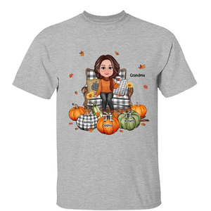 Grandma Sitting On Chair Pumpkins Personalized Shirt - Gift For Grandma
