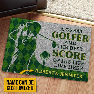 Personalized Golf Plaid Golfer Best Score Live Doormat