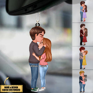 Doll Couple Kissing Gift For Him For Her-Personalized Car Hanging Ornament