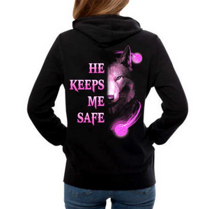 He Keeps Me Safe - She Keeps Me Wild Couple Wolf Hoodie