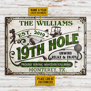 Personalized Golf 19th Hole Proudly Customized Classic Metal Signs