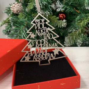 Personalized 2023 Family Names Christmas Tree Silver Ornaments