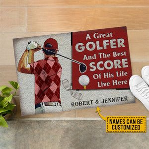 Personalized Golf Red Couple Golfer Best Score Live Customized Doormat