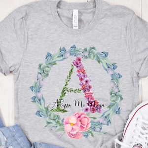 Personalized Letter T Shirt - Garland Art Letters Personalized T Shirts Birthday Gift with Name