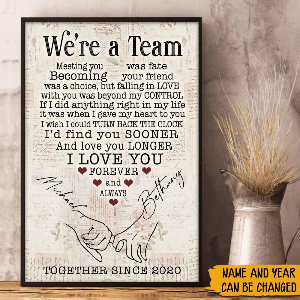 Couple Custom Poster We're A Team Hand Holding Personalized Valentine's Day Gift For Him Her