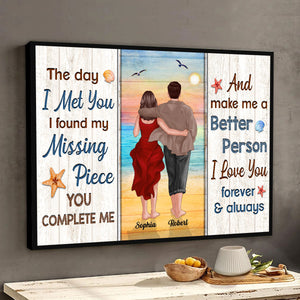 Back View Couple Walking On The Beach Found My Missing Piece Personalized Horizontal Poster