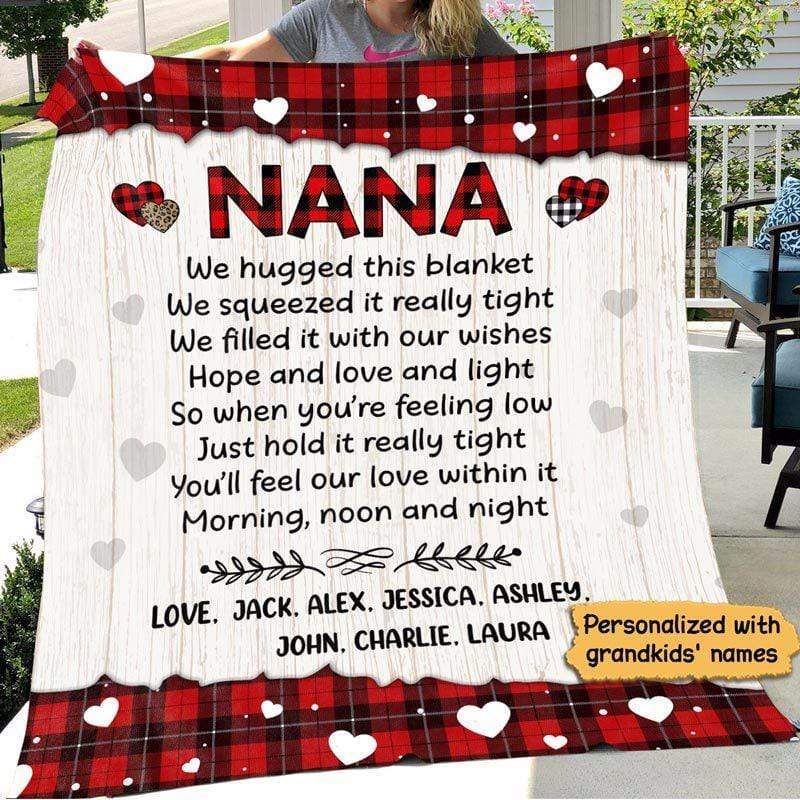 Mom Grandma Red Plaid Personalized Fleece Blanket