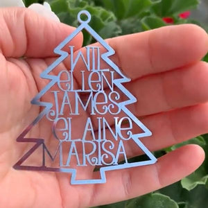 Personalized 2023 Family Names Christmas Tree Silver Ornaments