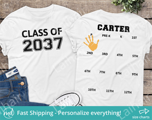 MAKE A BACK TO SCHOOL SHIRT WITH HANDPRINTS FOR EVERY GRADE