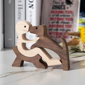 The Love Between You And Your Fur-Friend - Gift For Pet Lovers - Wooden Pet Carvings, Wood Sculpture Table Ornaments, Carved Wood Decor