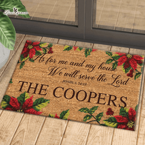 Poinsettia Christmas Serve The Lord Personalized Door Mat