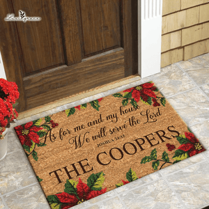 Poinsettia Christmas Serve The Lord Personalized Door Mat