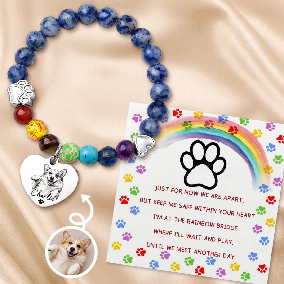 Personalized Photo Rainbow Bridge Bracelet - Memorial Sympathy Gifts For Dog, Cat