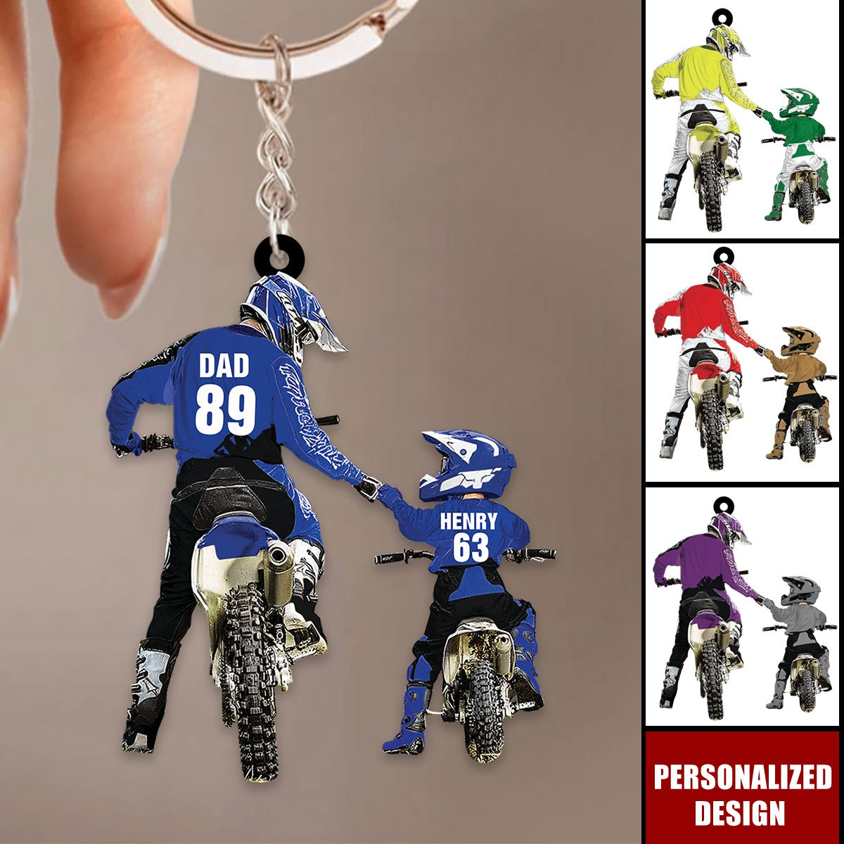 Personalized Motocross Racer Keychain-Dad And Kid Motocross Lovers Gift