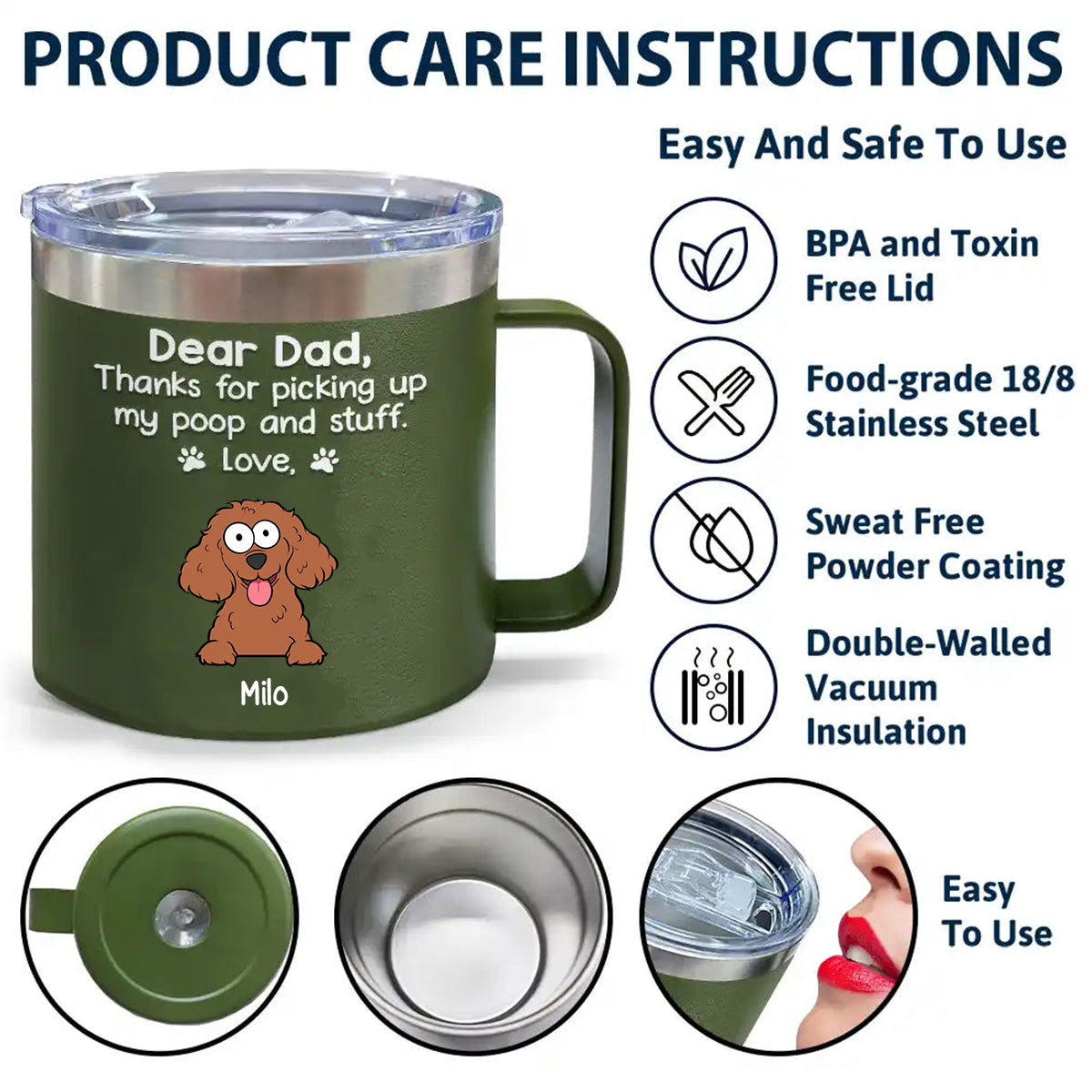 Thanks For Being My Human Servant - Dog Personalized 14oz Stainless Steel Tumbler With Handle - Gift For Pet Owners, Pet Lovers