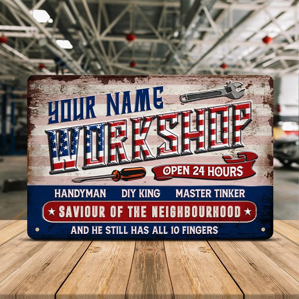 Garage Metal Sign Custom Name Independence Day Metal Sign