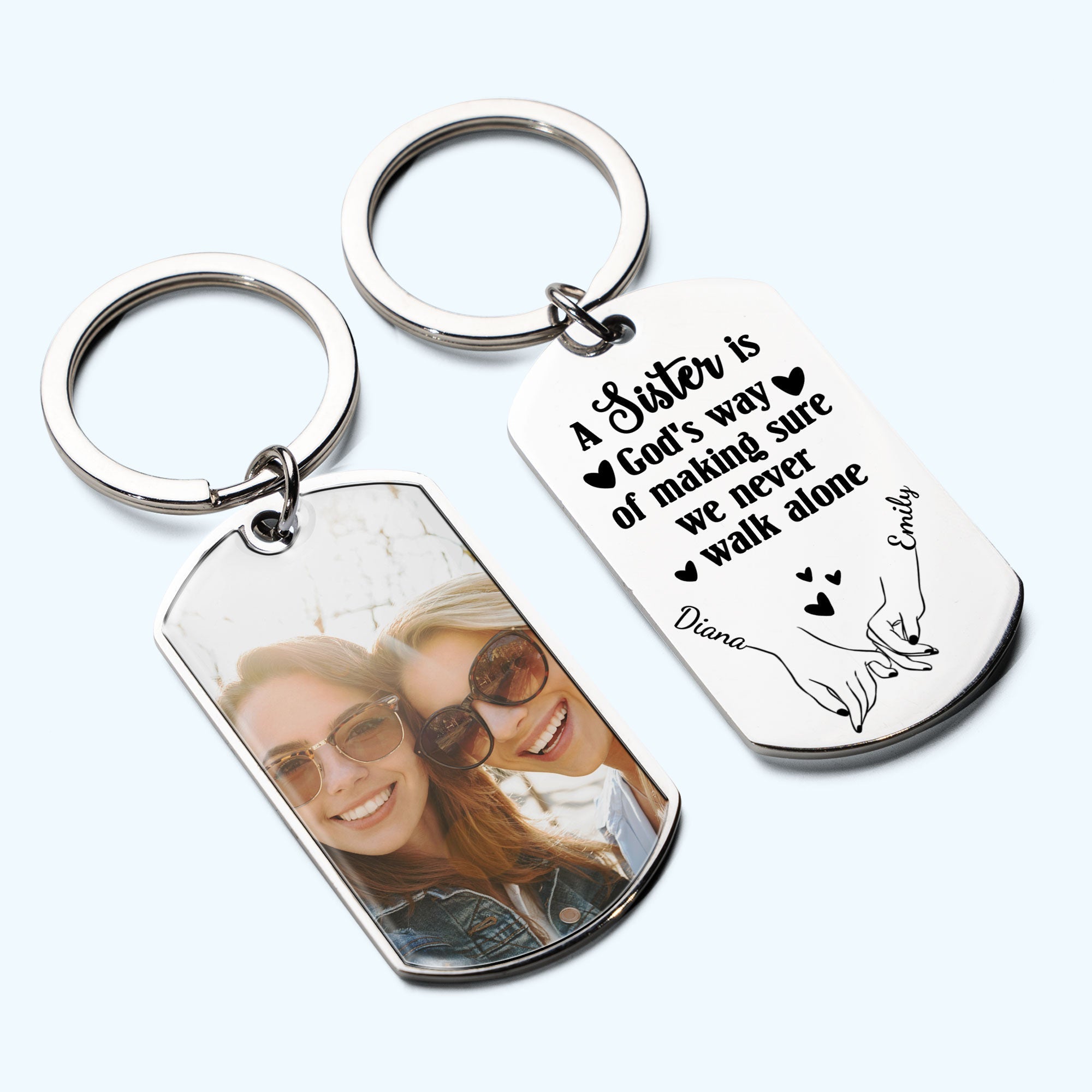 (Photo Inserted) A Sister Is God’s Way - Personalized Engraved Stainless Steel Keychain