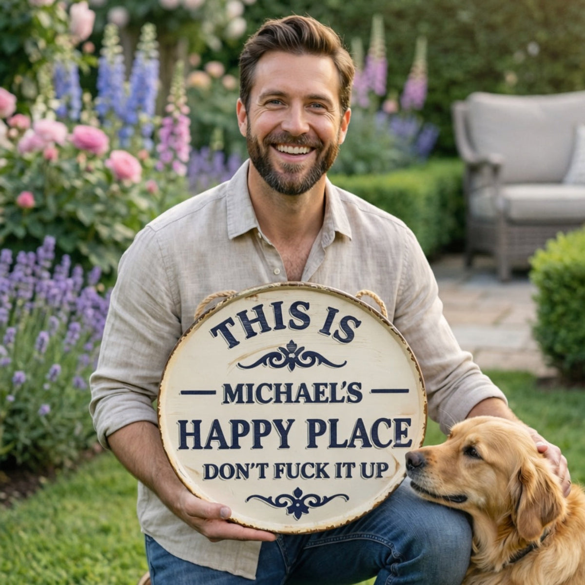 This Is My Happy Place Don’t F*ck It Up - Personalized Funny Garden Metal Sign