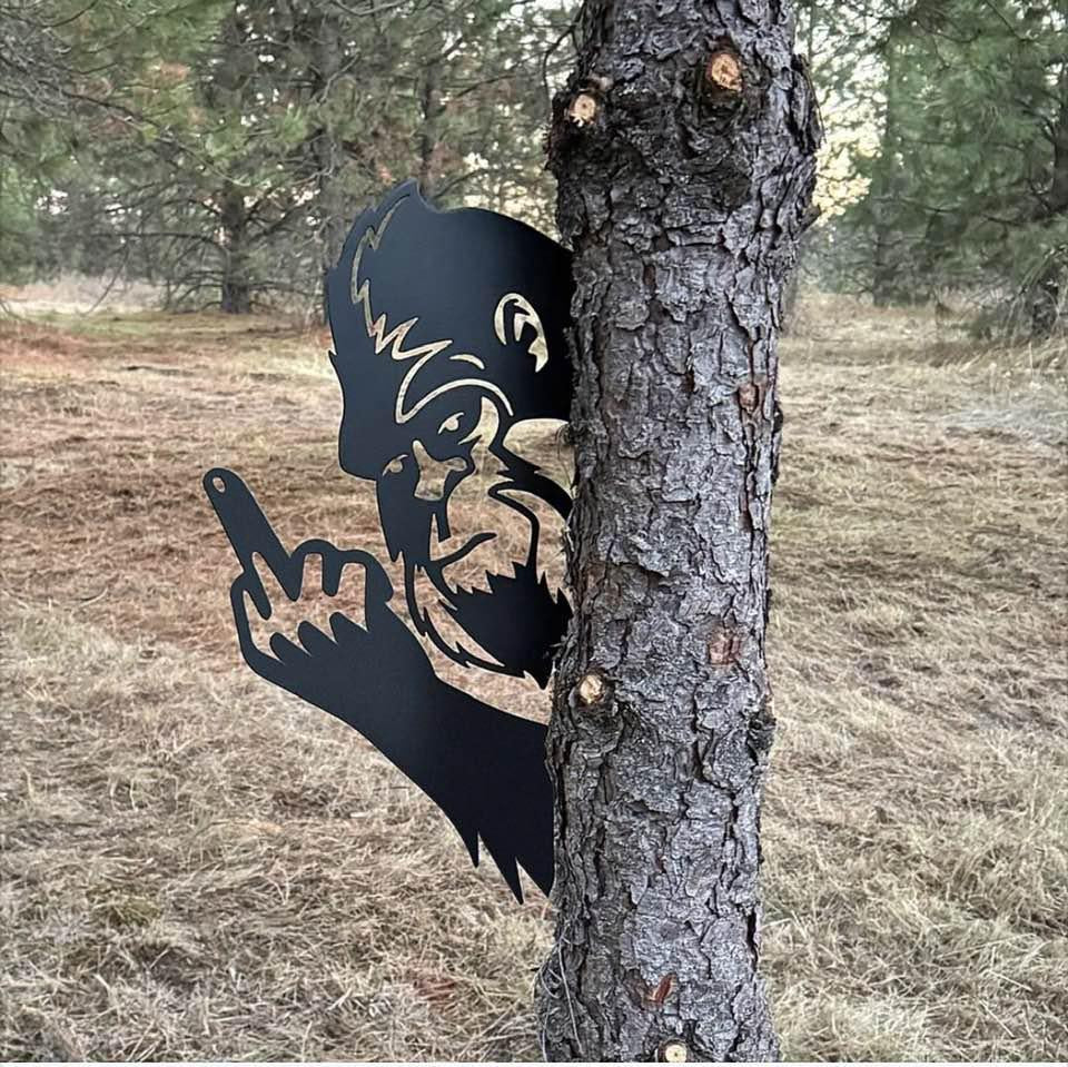 Peek-a-Boo Flipping Off Bigfoot Metal Sign – Flipping the Bird Edition - Bigfoot Says Your #1