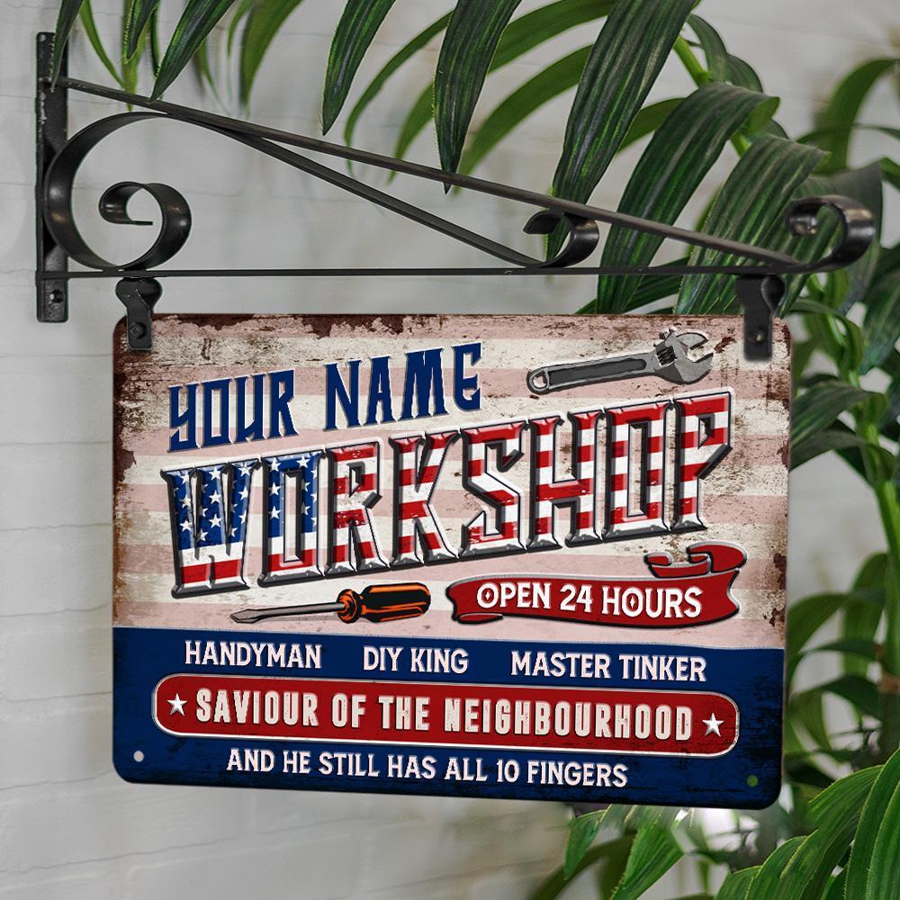 Garage Metal Sign Custom Name Independence Day Metal Sign