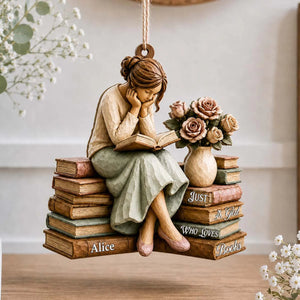 "Just A Girl Who Loves Books" Personalized Book Lover Wooden Ornament - Custom Reader Gift for Book Club Friends