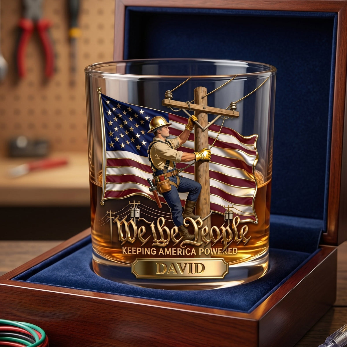 Keeping America Powered Whiskey Glass - Personalized Gifts For Lineman