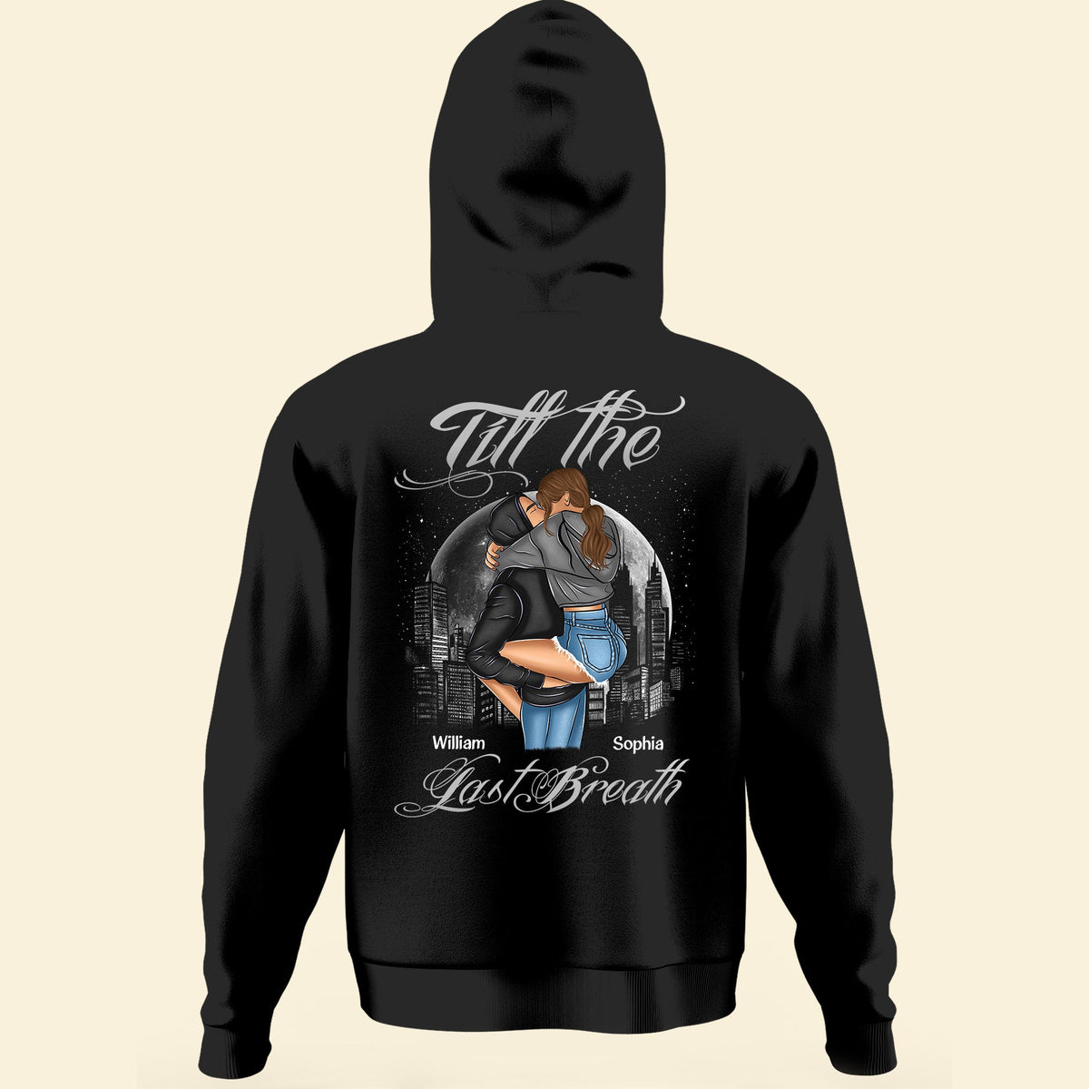 From The First Kiss Till The Last Breath-Personalized Matching Couple Back Printed Hoodies