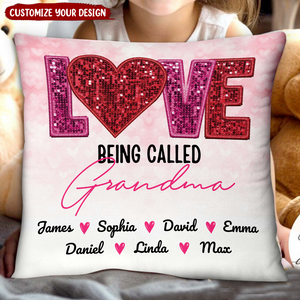 Personalized Pink Glitter LOVE Pillow,Gift For Grandma/Grandparents