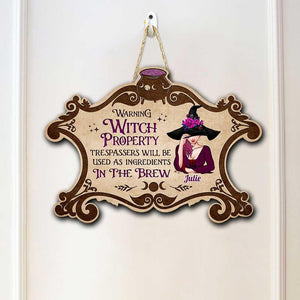 Warning Witch Property Personalized Witch Shaped Wooden Sign, Gift Idea For Halloween