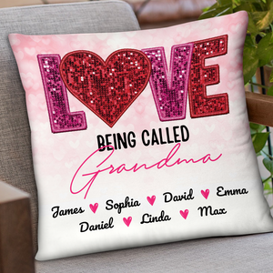 Personalized Pink Glitter LOVE Pillow,Gift For Grandma/Grandparents