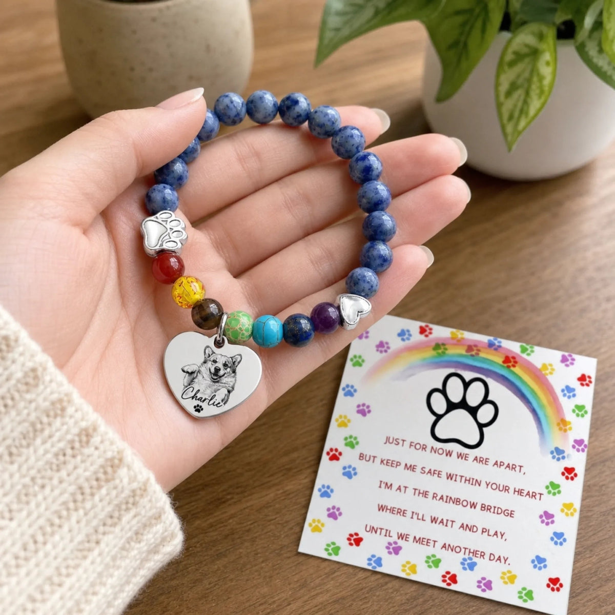 Personalized Photo Rainbow Bridge Bracelet - Memorial Sympathy Gifts For Dog, Cat