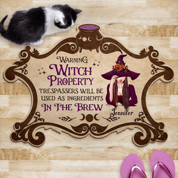 Custom Personalized Witch Doormat - Gift Idea For Halloween/ Home Decor - Warning Witch Property Trespassers Will Be Used As Ingredients In The Brew