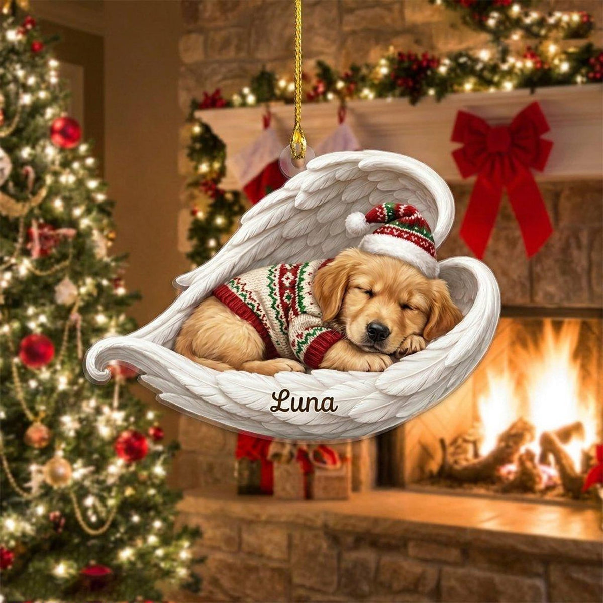 Personalized Angel Dog Acrylic Ornament, 6 Puppy Styles Available, Sleeping Pet Memorial Gift, Custom Christmas Keepsake for Dog Lovers, Pet Home Decor