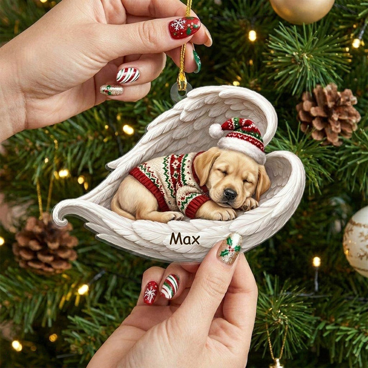 Personalized Angel Dog Acrylic Ornament, 6 Puppy Styles Available, Sleeping Pet Memorial Gift, Custom Christmas Keepsake for Dog Lovers, Pet Home Decor