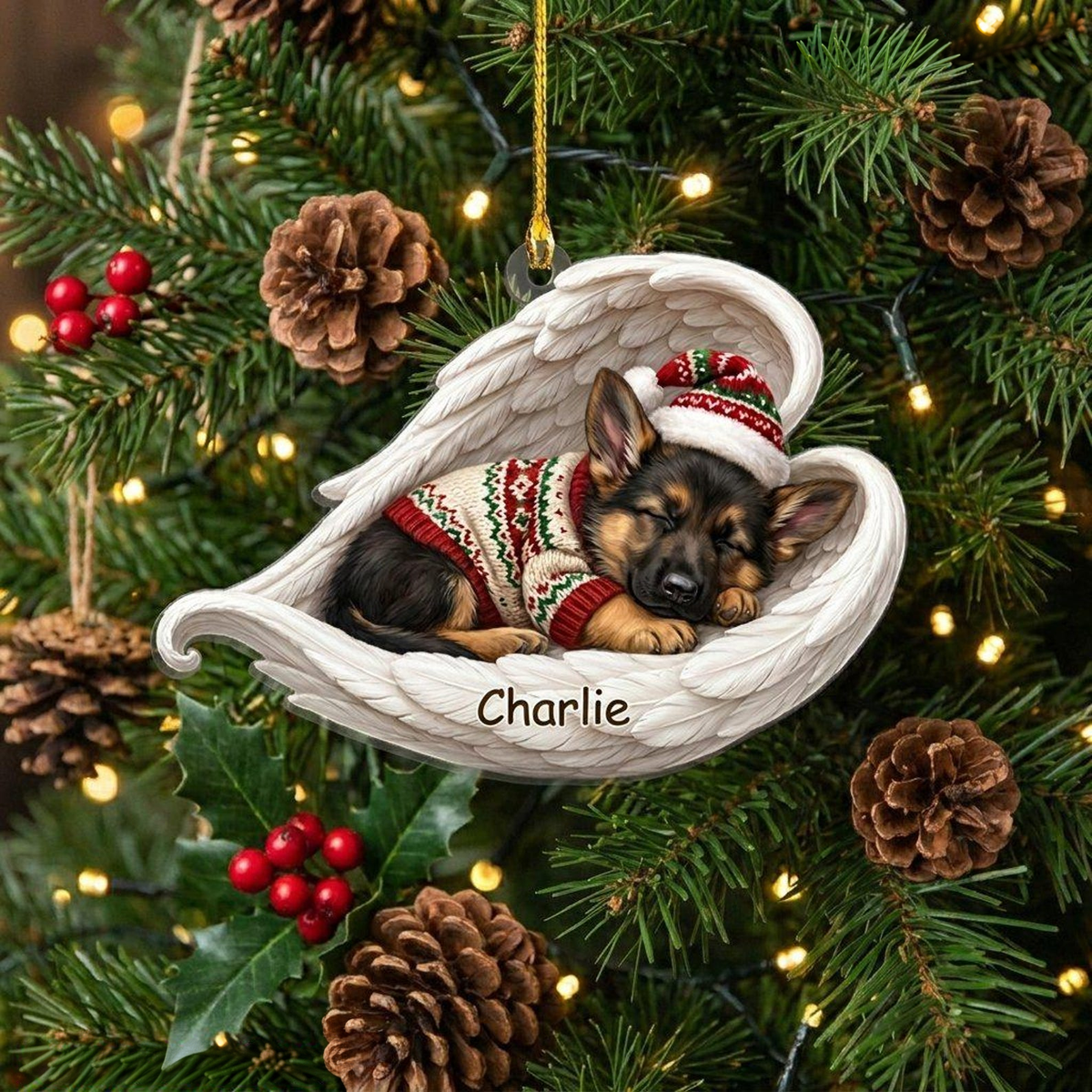 Personalized Angel Dog Acrylic Ornament, 6 Puppy Styles Available, Sleeping Pet Memorial Gift, Custom Christmas Keepsake for Dog Lovers, Pet Home Decor