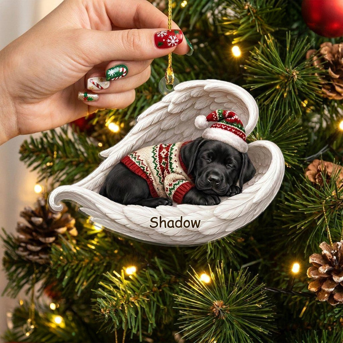 Personalized Angel Dog Acrylic Ornament, 6 Puppy Styles Available, Sleeping Pet Memorial Gift, Custom Christmas Keepsake for Dog Lovers, Pet Home Decor