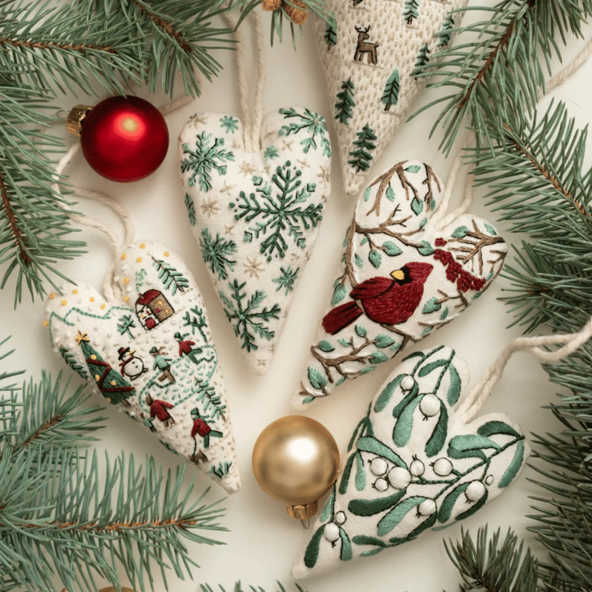 DIY Heart Shaped Hand Embroidered Christmas Ornament